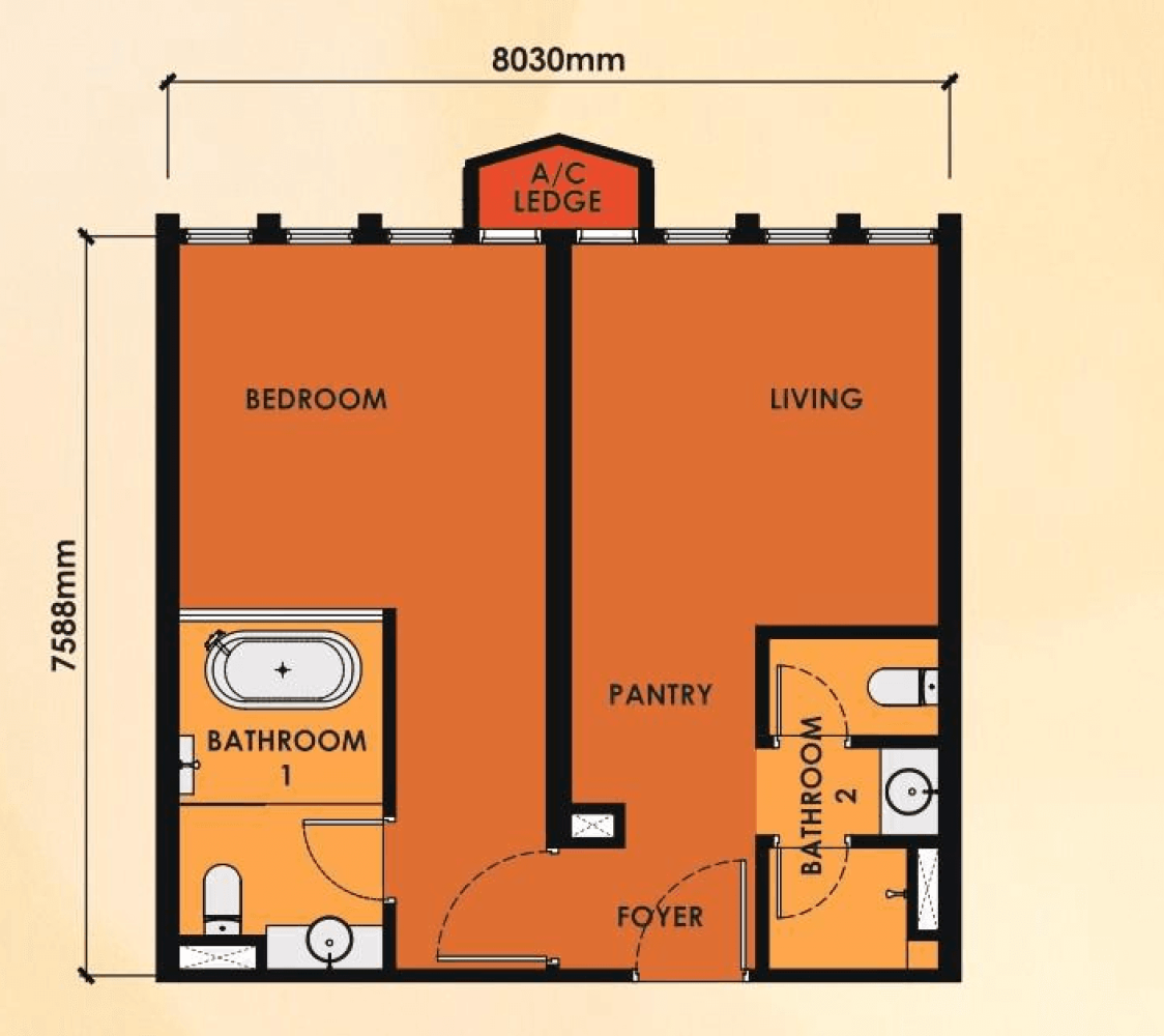 Type B1 dual-key layout at Phoeniz Suites KLCC by EXSIM, approximately 657 square feet with two separate living zones designed for flexible urban living